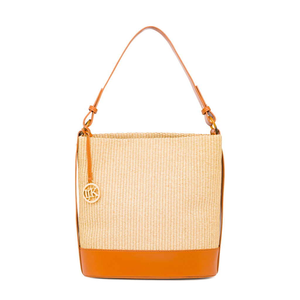 Borsa in Rafia forma a Secchiello da Donna Beige Lumberjack