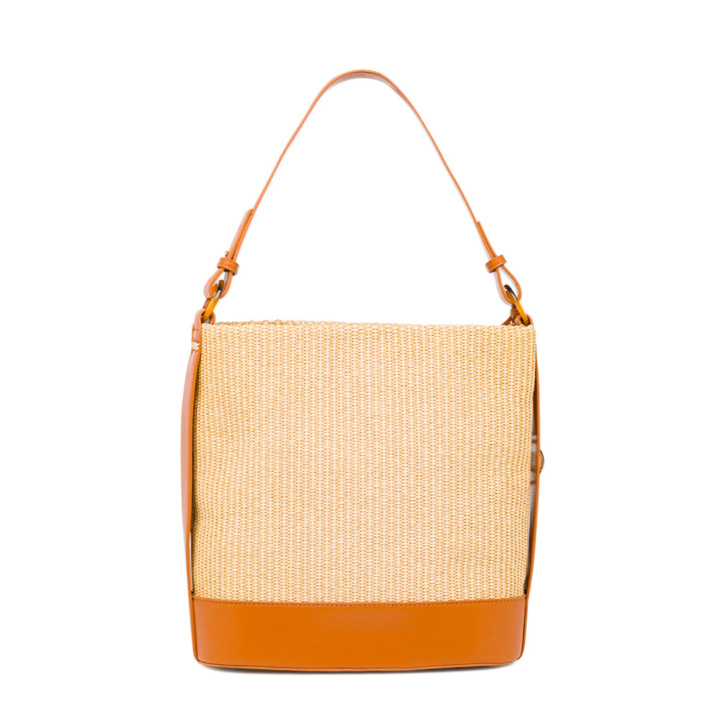 Borsa in Rafia forma a Secchiello da Donna Beige Lumberjack