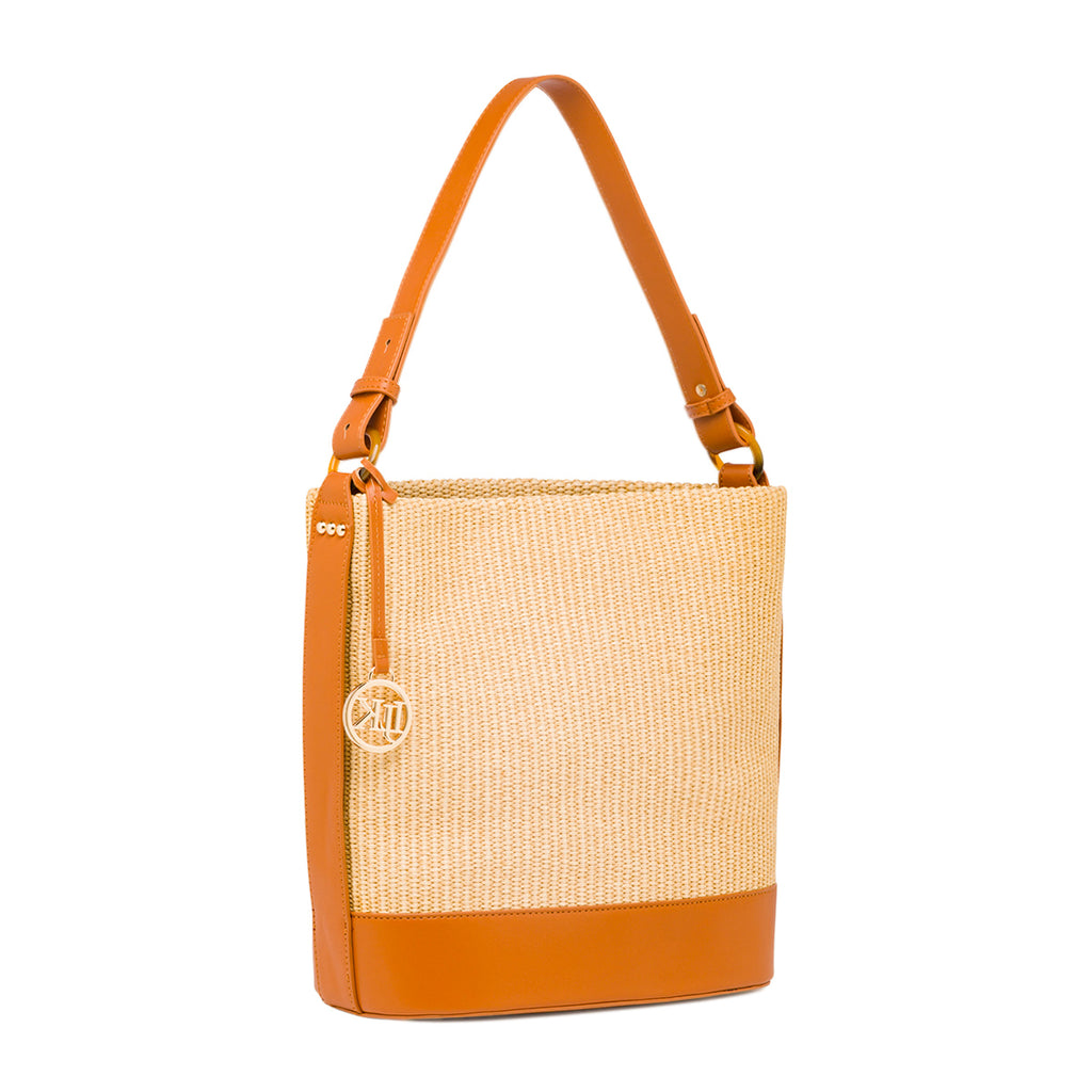 Borsa in Rafia forma a Secchiello da Donna Beige Lumberjack