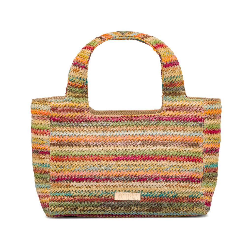 Borsa a mano da Donna in tessuto intrecciato effetto rafia multicolore Lora Ferres