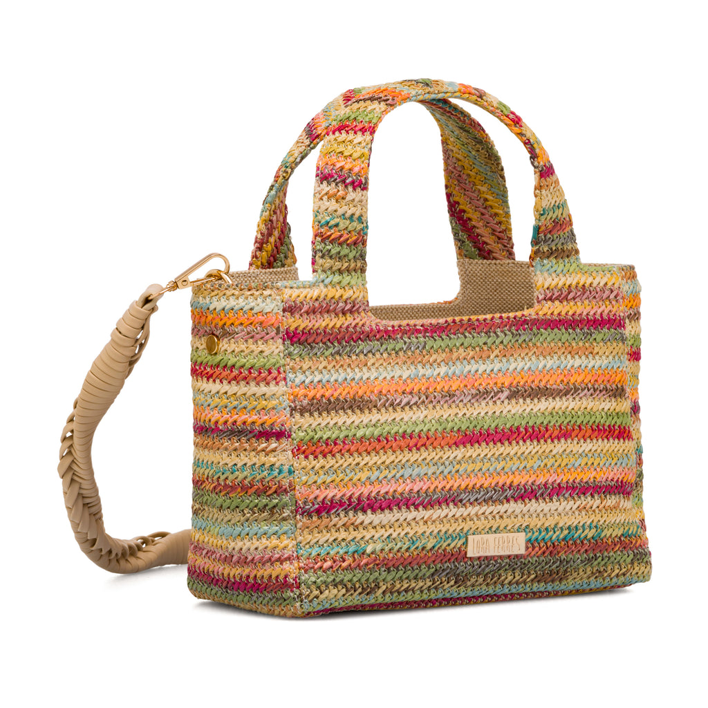 Borsa a mano da Donna in tessuto intrecciato effetto rafia multicolore Lora Ferres