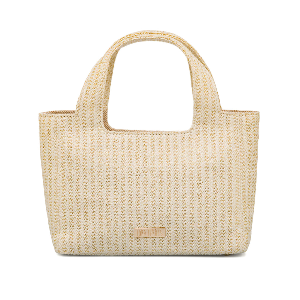 Borsa a mano bianca da Donna in tessuto intrecciato effetto rafia Lora Ferres