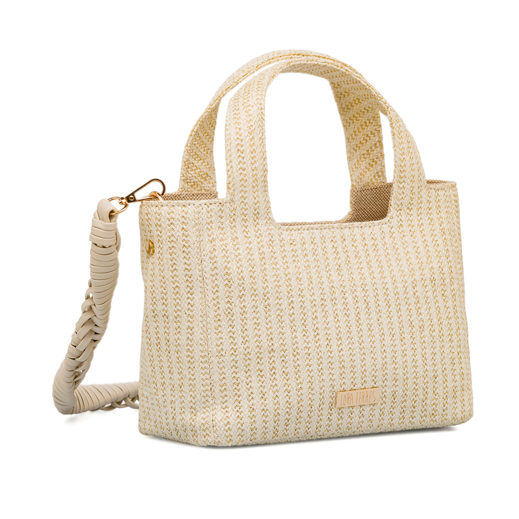 Borsa a mano bianca da Donna in tessuto intrecciato effetto rafia Lora Ferres