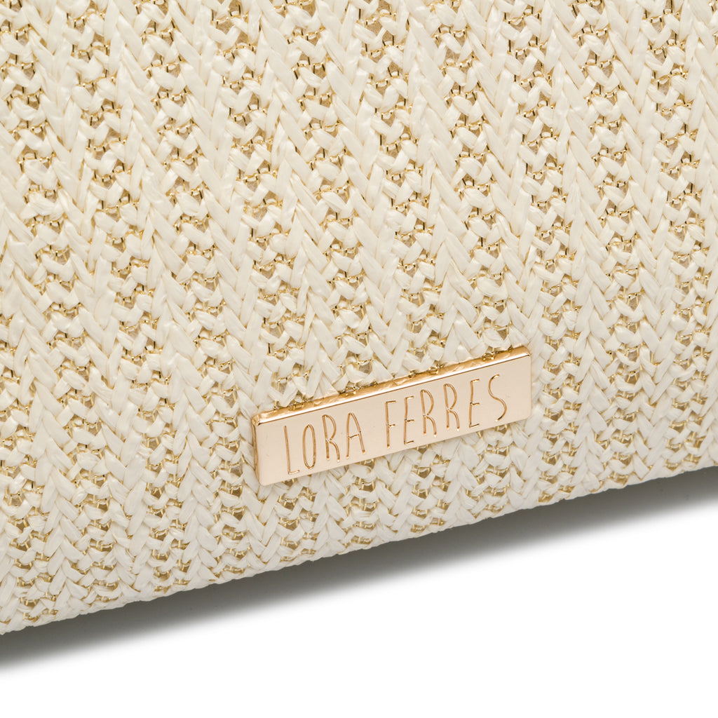 Borsa a mano bianca da Donna in tessuto intrecciato effetto rafia Lora Ferres