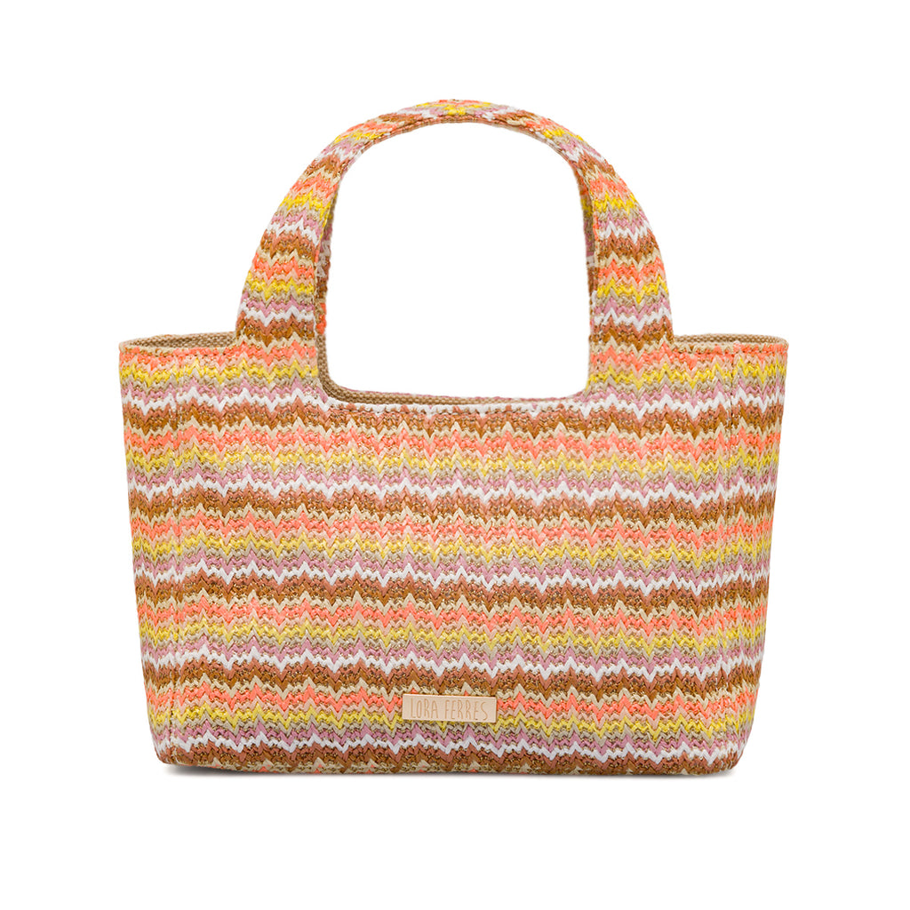 Borsa a mano multicolore da Donna effetto rafia con un pattern a zig-zag Lora Ferres