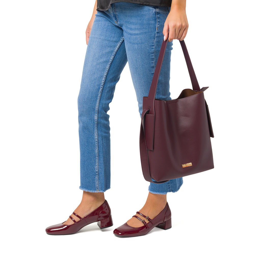 Borsa a mano Bordeaux da Donna con logo Lora Ferres