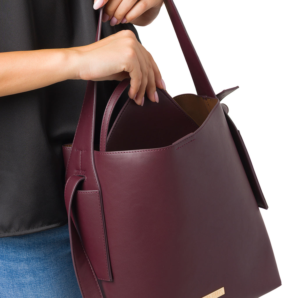 Borsa a mano Bordeaux da Donna con logo Lora Ferres