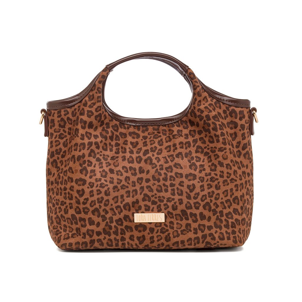 Borsa a mano con stampa leopardata marrone da Donna Lora Ferres