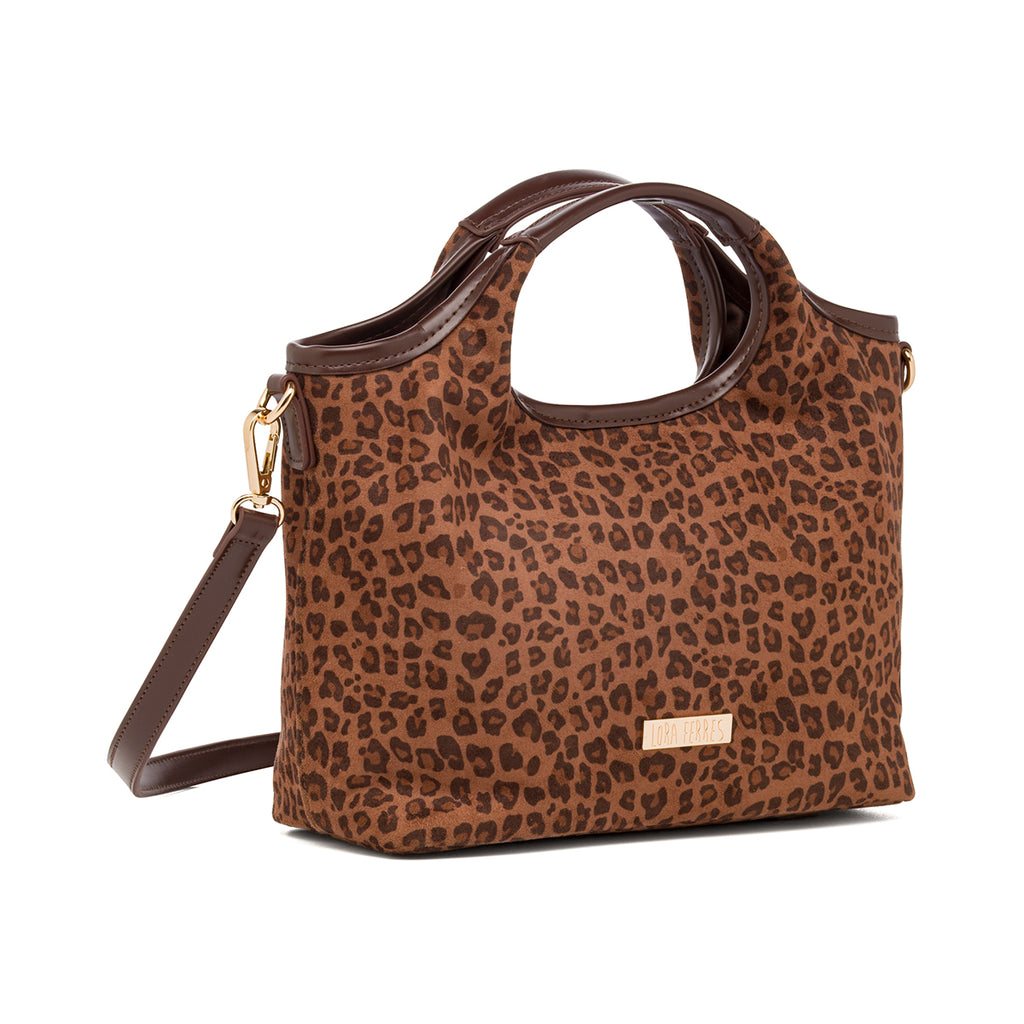 Borsa a mano con stampa leopardata marrone da Donna Lora Ferres