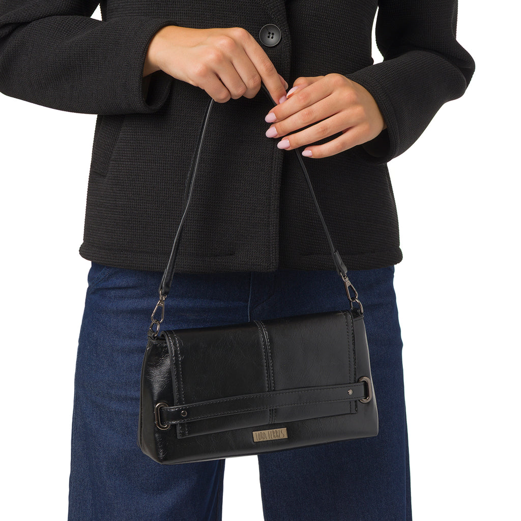 Borsa a Spalla da Donna Nera Dettagli Metal Lora Ferres