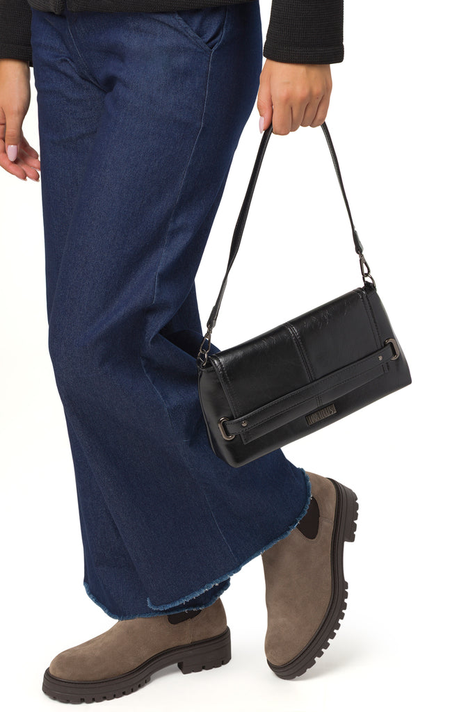 Borsa a Spalla da Donna Nera Dettagli Metal Lora Ferres