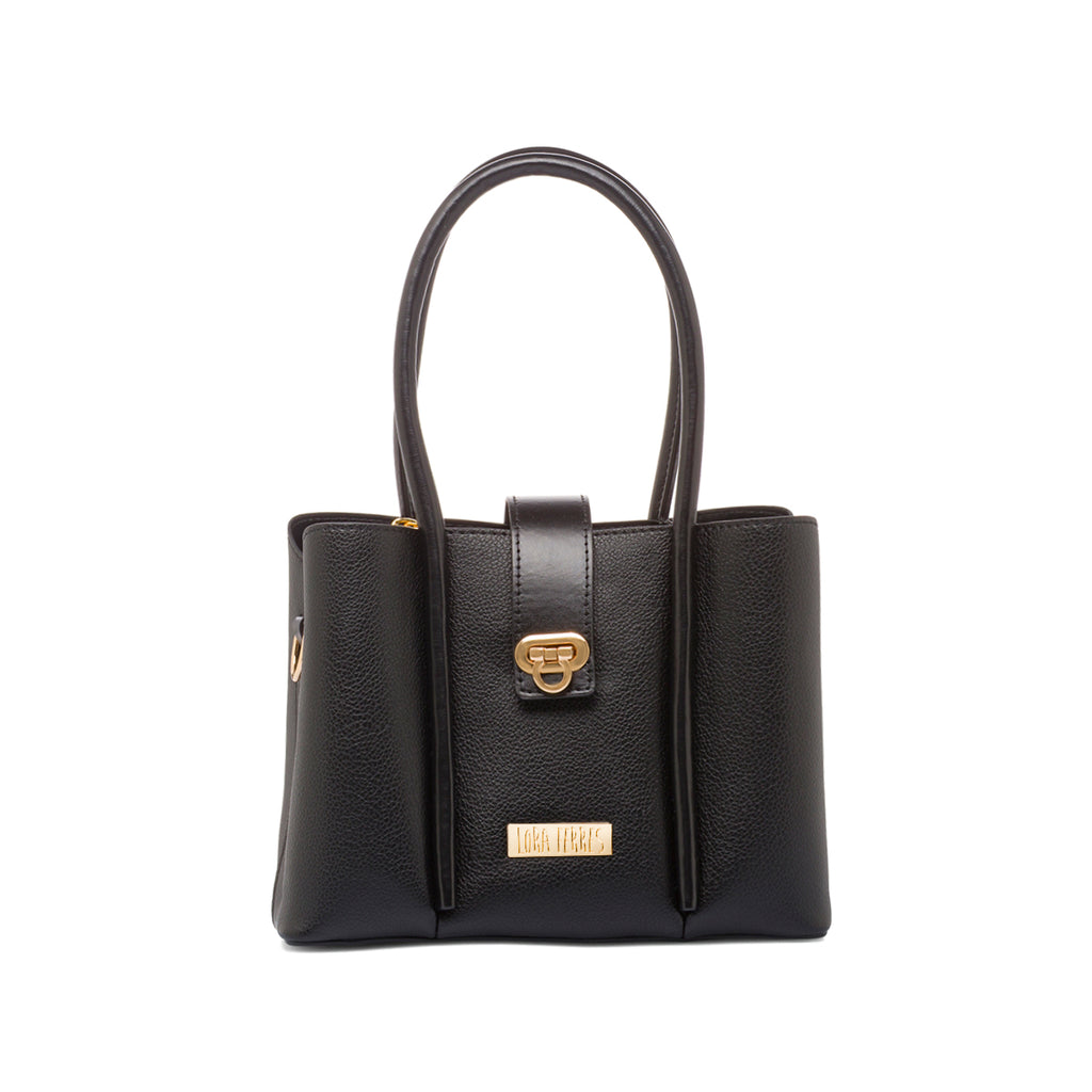 Borsa a Mano da Donna Nera con Dettagli Oro Lora Ferres