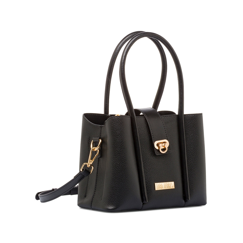 Borsa a Mano da Donna Nera con Dettagli Oro Lora Ferres