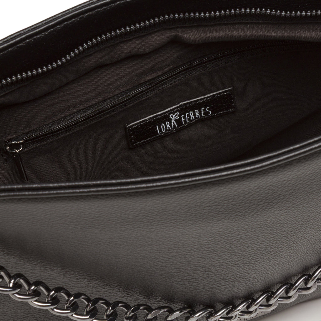 Borsa a mano Lora Ferres da donna nera con tracolla a catena metallica