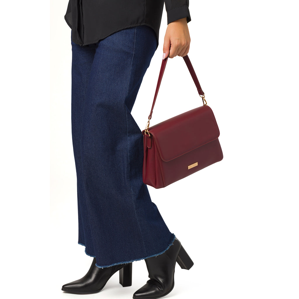 Borsa a mano Bordeaux da Donna con logo Lora Ferres