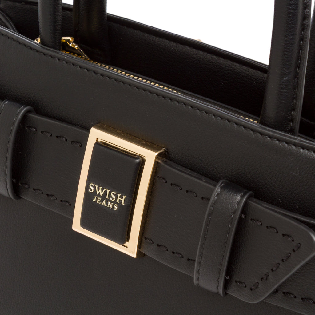 Borsa a Mano da Donna Nera con Fibbia Elegante Swish Jeans