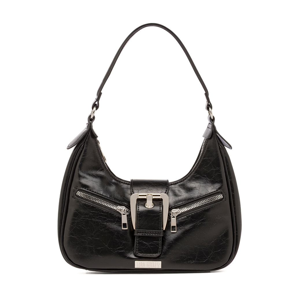Borsa a Spalla da Donna Nera con Fibbia e Zip Lora Ferres