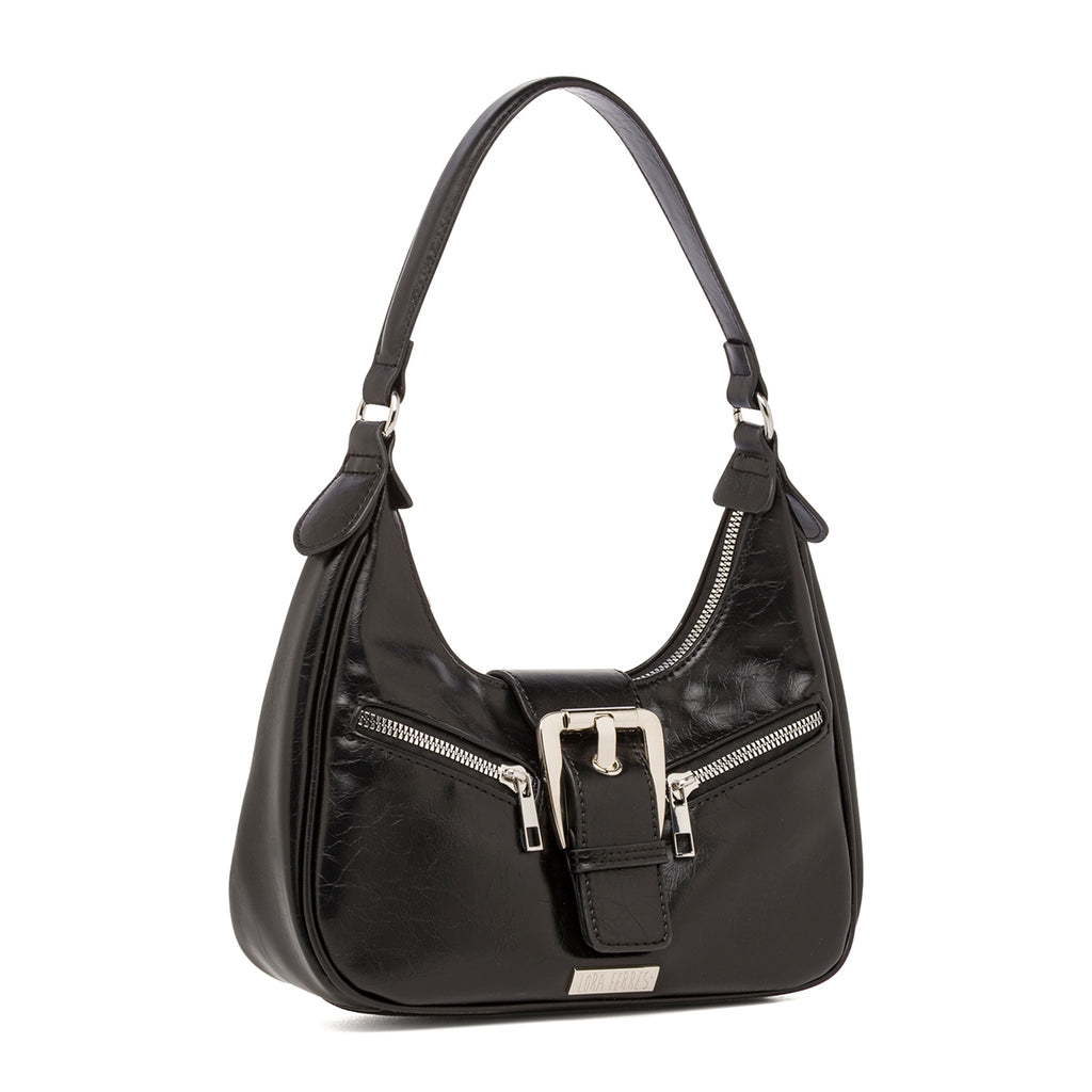 Borsa a Spalla da Donna Nera con Fibbia e Zip Lora Ferres