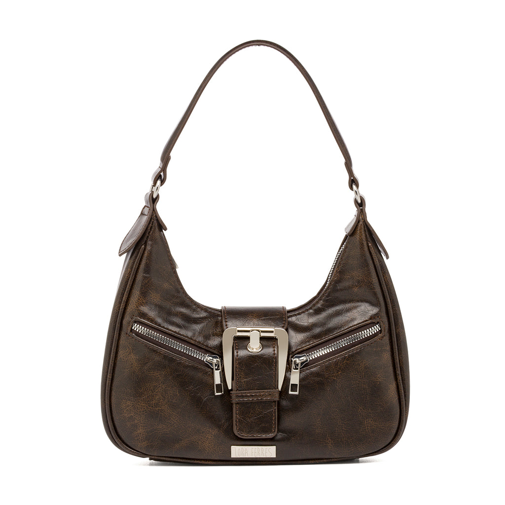 Borsa a Spalla da Donna Marrone con Fibbia e Zip Lora Ferres
