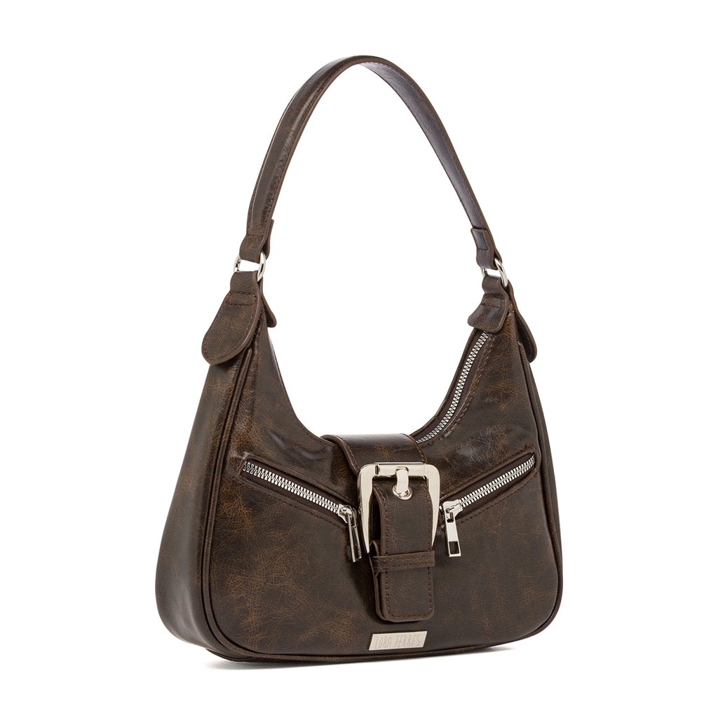 Borsa a Spalla da Donna Marrone con Fibbia e Zip Lora Ferres