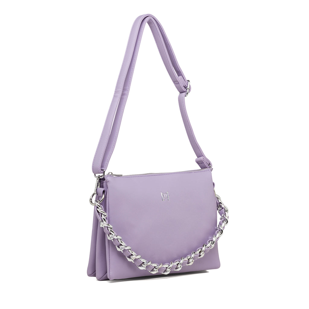 Borsa a tracolla lilla da donna con manico a catena Lora Ferres