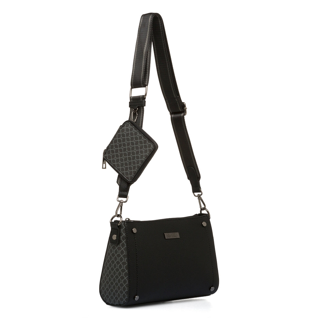 Borsa a tracolla nera da donna con chiusura a zip Lora Ferres