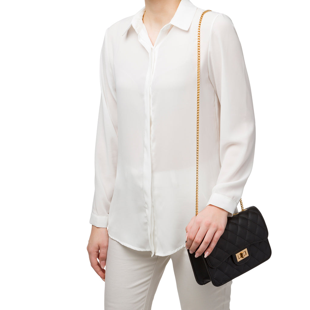 Borsa a tracolla da donna nera effetto trapuntato Lora Ferres