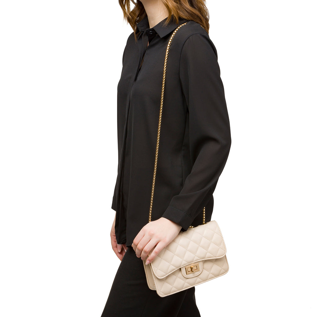 Borsa a tracolla da donna nude effetto trapuntato Lora Ferres