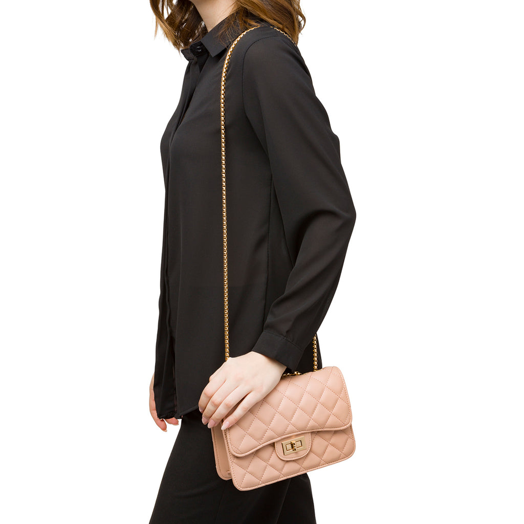 Borsa a tracolla da donna azzurra effetto trapuntato Lora Ferres