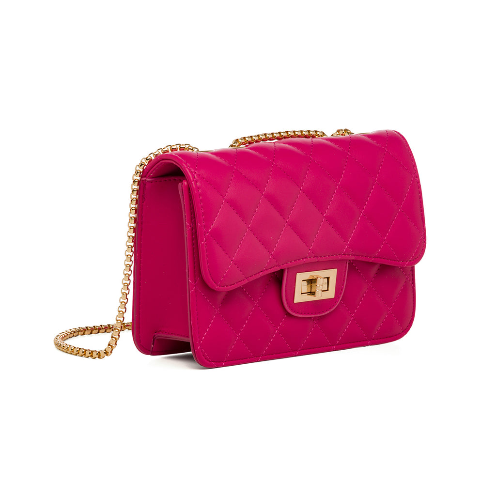 Borsa a tracolla da donna fucsia effetto trapuntato Lora Ferres