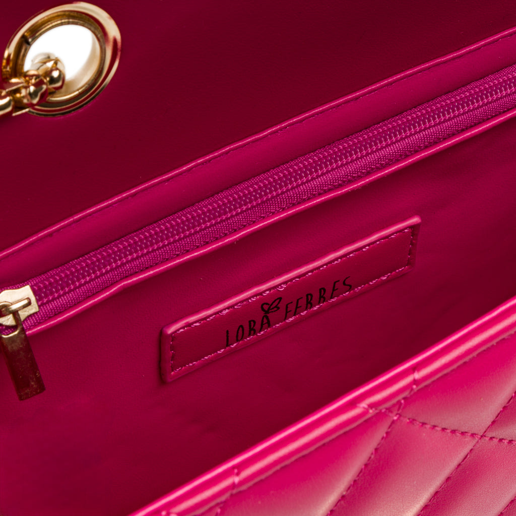 Borsa a tracolla da donna fucsia effetto trapuntato Lora Ferres