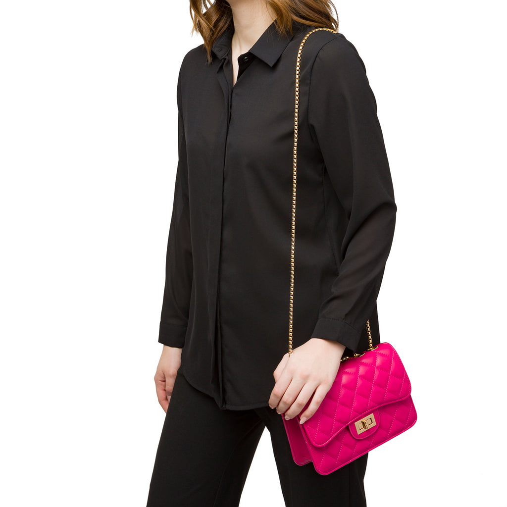 Borsa a tracolla da donna fucsia effetto trapuntato Lora Ferres