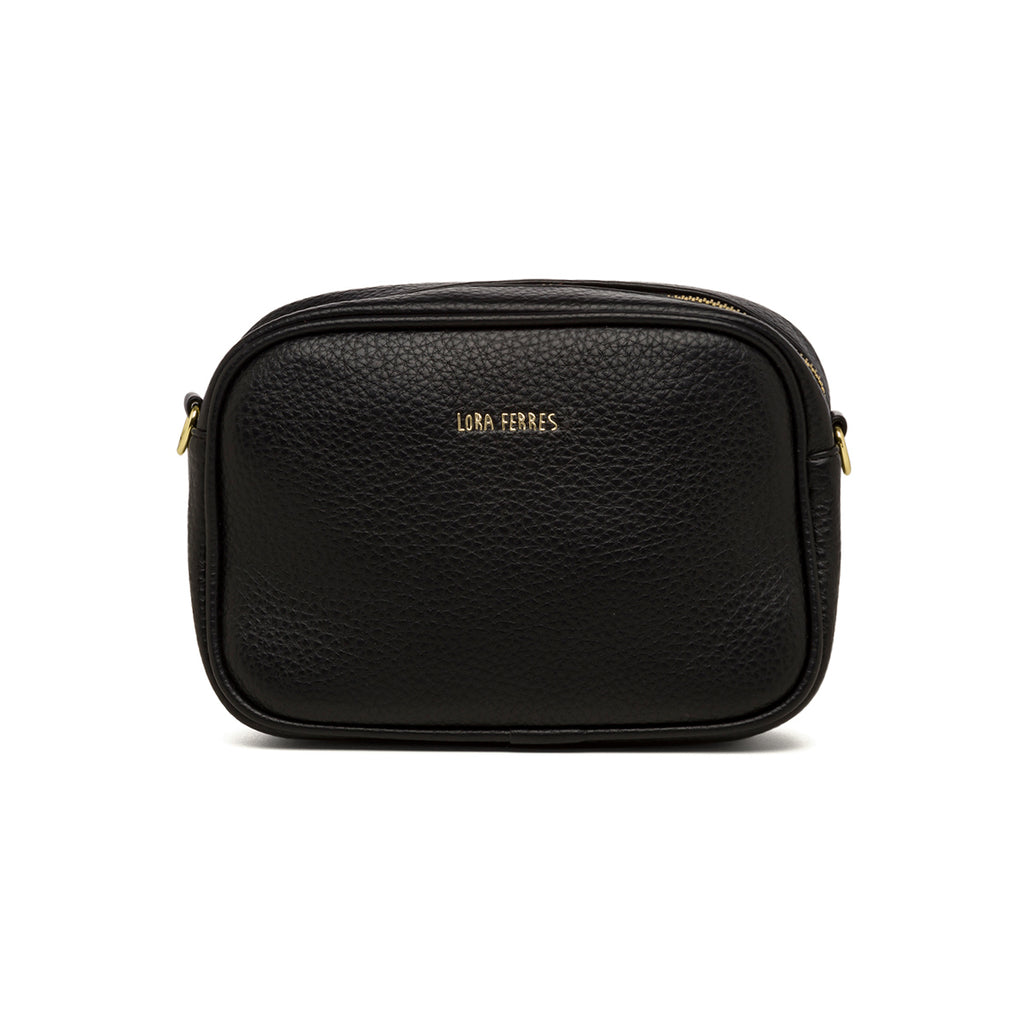 Borsa a tracolla nera con logo frontale Lora Ferres
