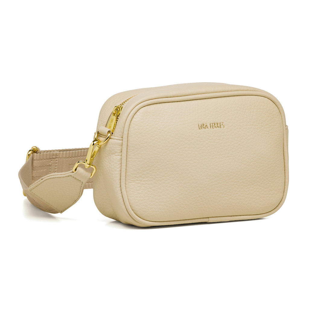 Borsa a tracolla bianco off-white con logo frontale Lora Ferres