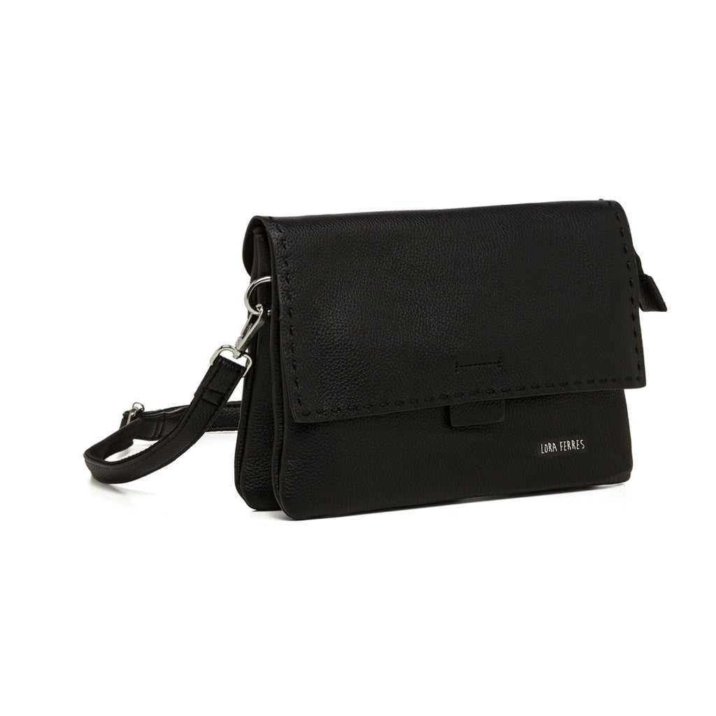 Borsa a tracolla nera da donna con cuciture a vista Lora Ferres
