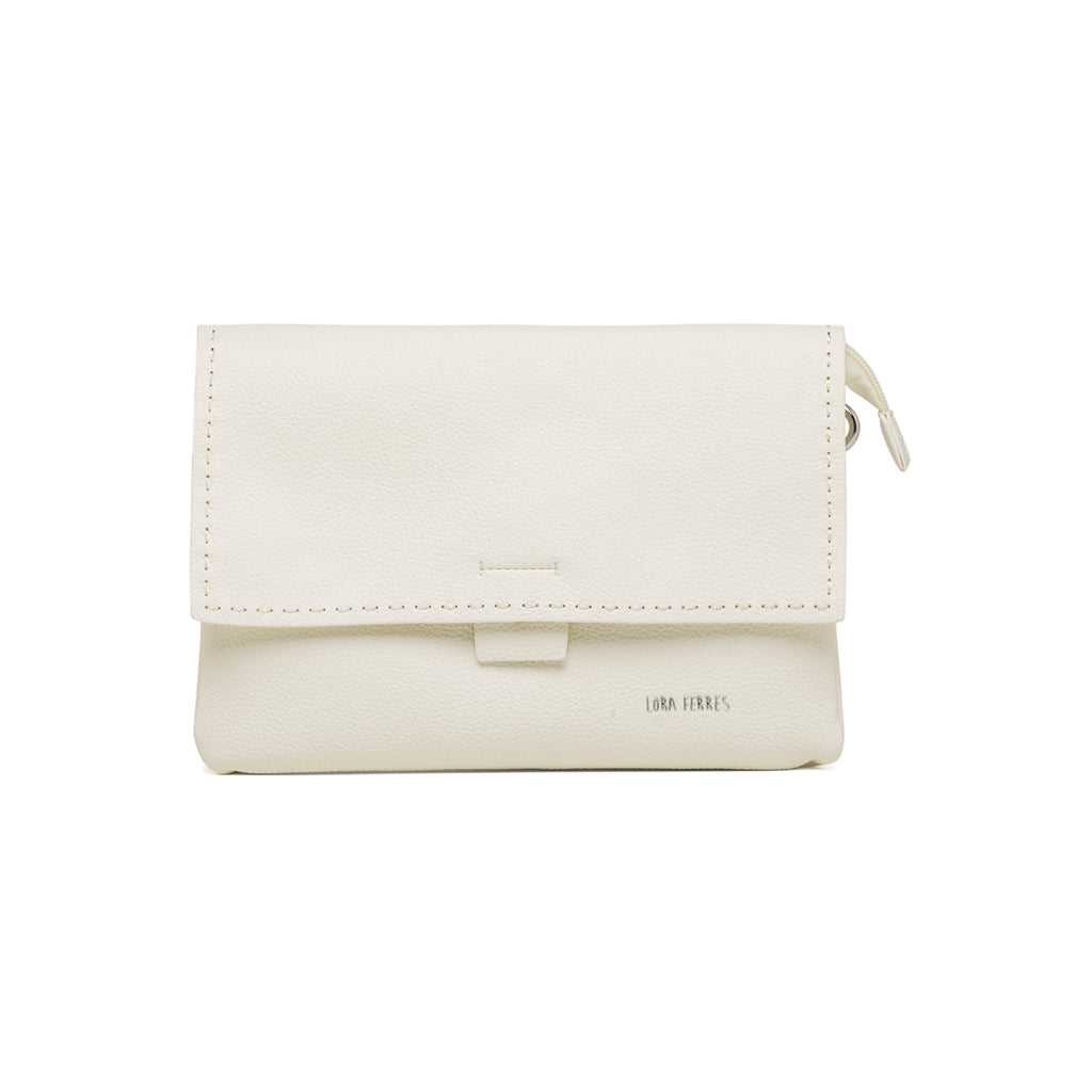 Borsa a tracolla bianca da donna con cuciture a vista Lora Ferres