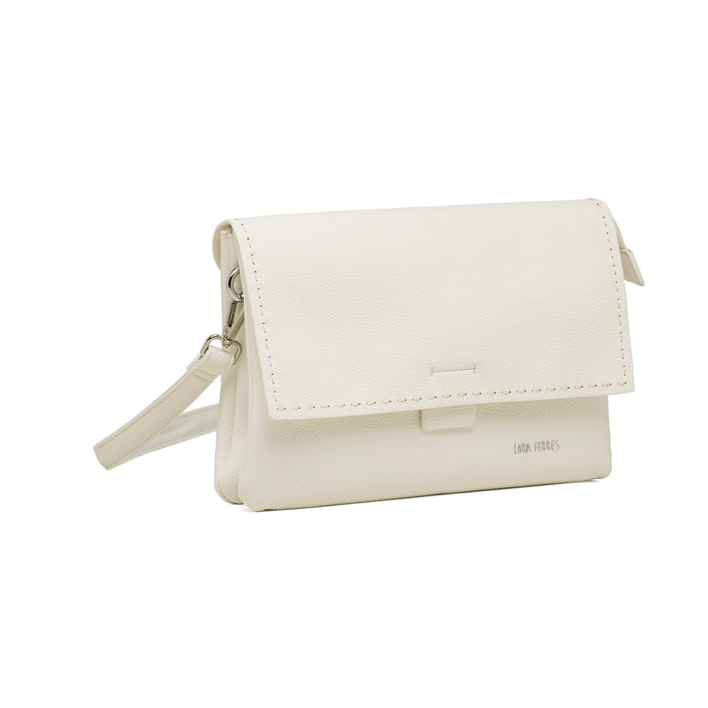 Borsa a tracolla bianca da donna con cuciture a vista Lora Ferres