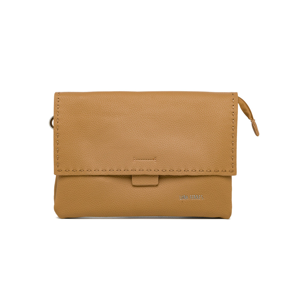 Borsa a tracolla da donna beige con logo frontale Lora Ferres