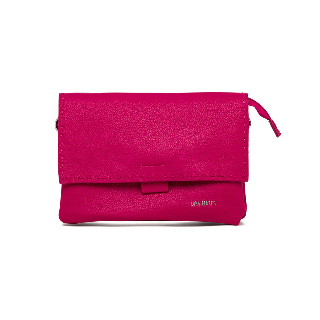 Borsa a tracolla da donna fucsia con logo frontale Lora Ferres