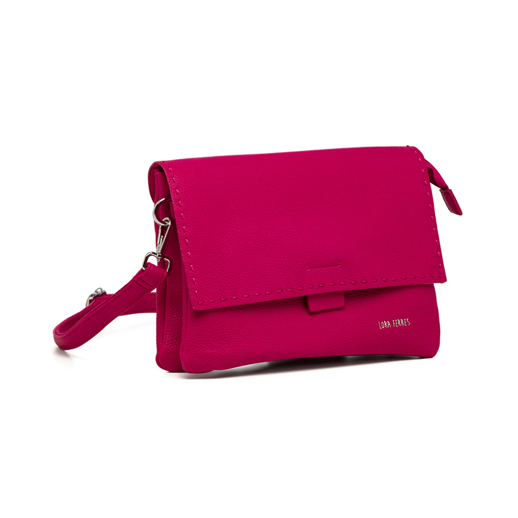 Borsa a tracolla da donna fucsia con logo frontale Lora Ferres