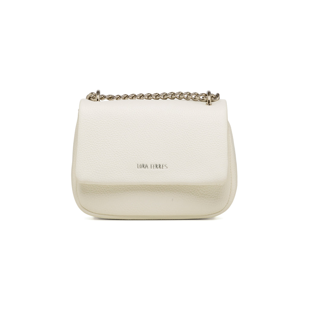Borsa a tracolla da donna bianco con logo frontale Lora Ferres
