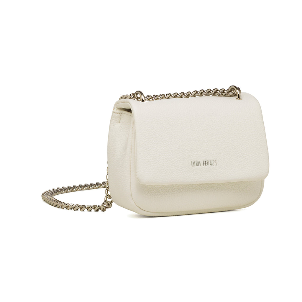 Borsa a tracolla da donna bianco con logo frontale Lora Ferres