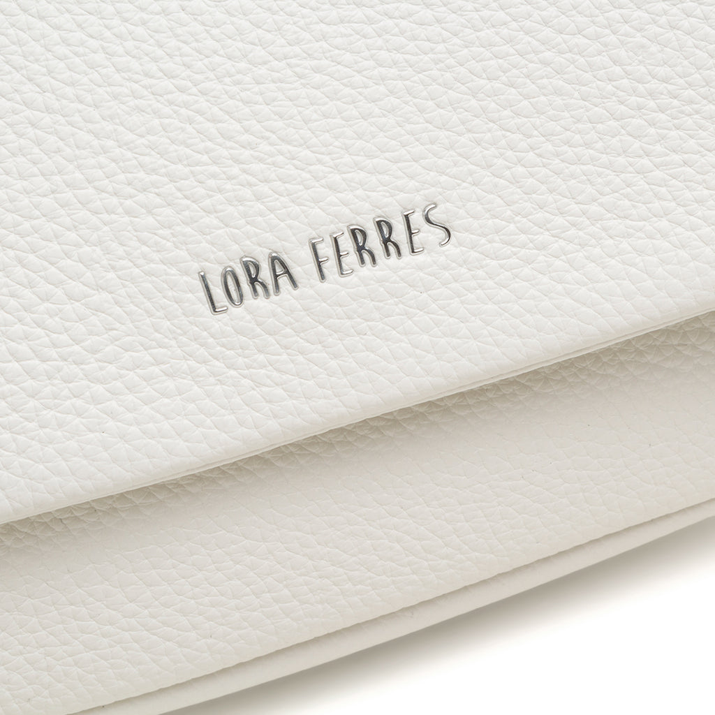 Borsa a tracolla da donna bianco con logo frontale Lora Ferres