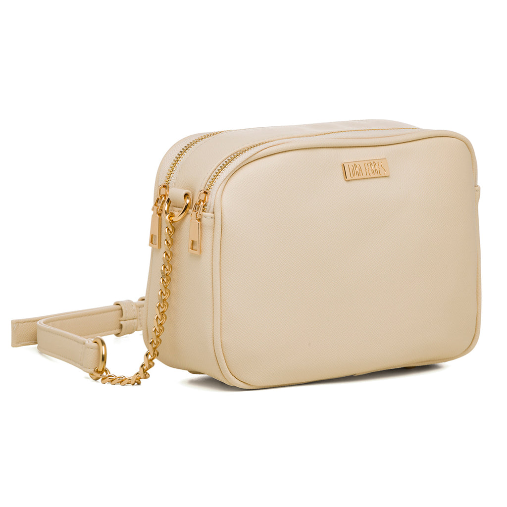 Borsa a tracolla bianca off-white da donna con doppio scomparto Lora Ferres
