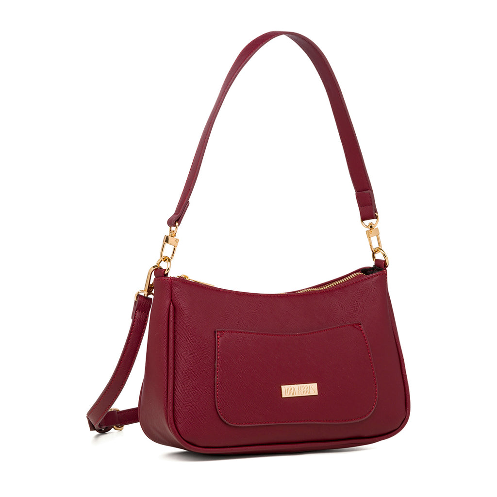 Borsa a tracolla rosso bordeaux con logo in metallo Lora Ferres