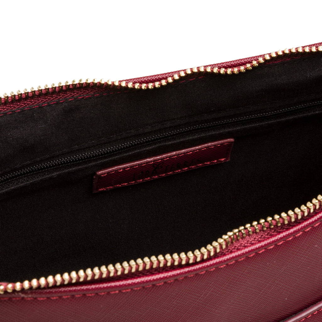Borsa a tracolla rosso bordeaux con logo in metallo Lora Ferres