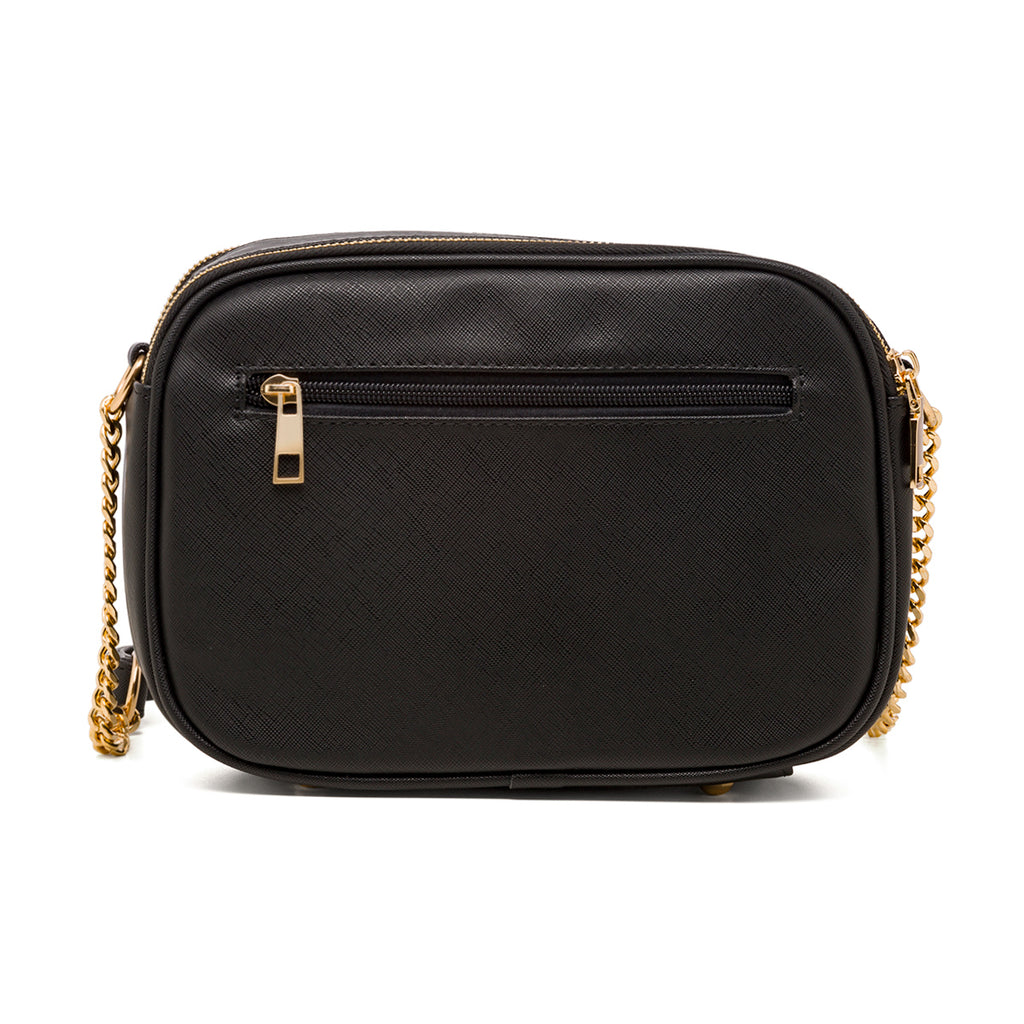 Borsa a tracolla nera con logo in metallo Lora Ferres