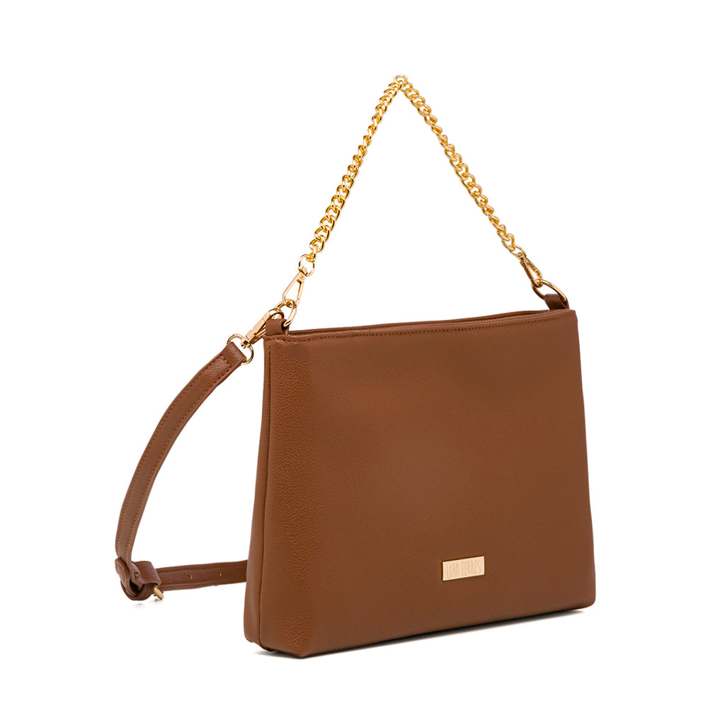 Borsa a tracolla marrone da donna con catena Lora Ferres