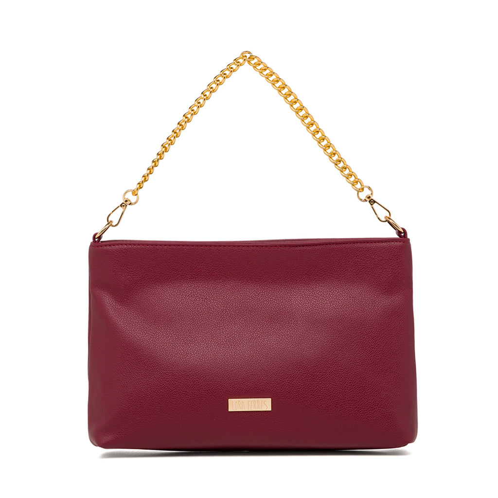 Borsa a tracolla rosso bordeaux da donna con catena Lora Ferres