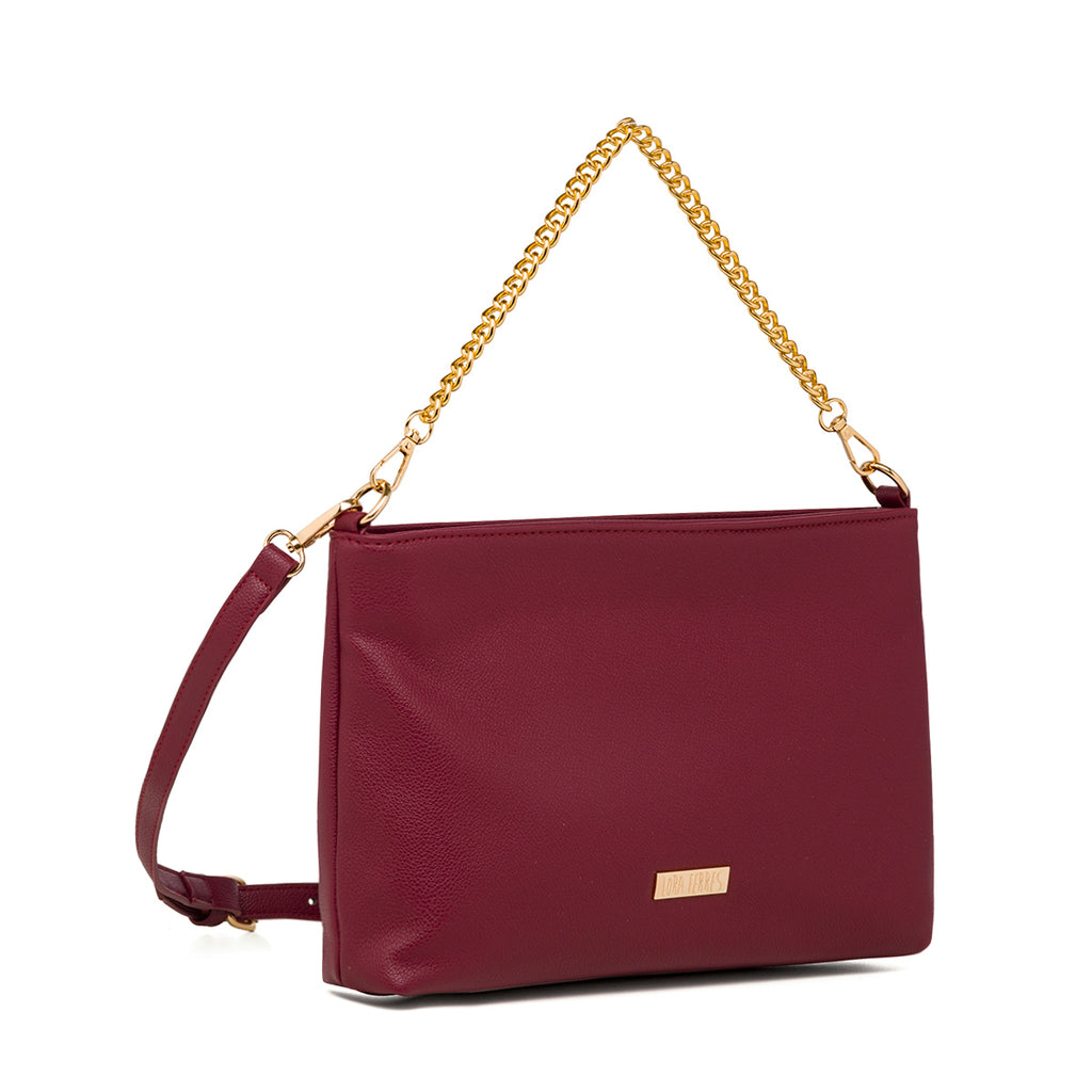 Borsa a tracolla rosso bordeaux da donna con catena Lora Ferres